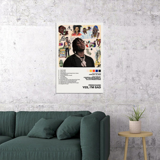 Fredo Bang Yes, I’m Sad Album Cover Music Poster Rap Home Decor For Living Room Hip-Hop Aesthetic Rapper Album Wall Art Records Poster Wall Decor For Bedroom - xonomax