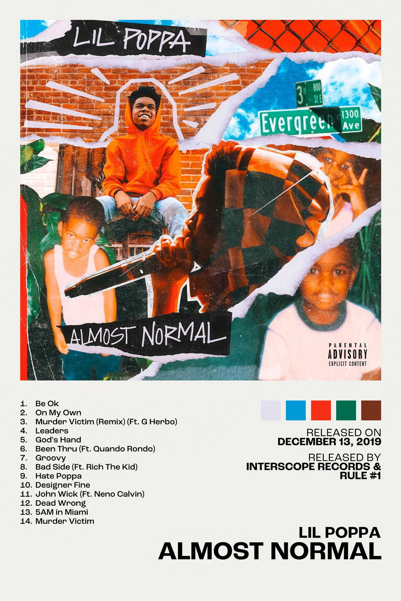 Lil Poppa Almost Normal Album Cover Music Poster Rap Home Decor For Living Room Hip-Hop Aesthetic Rapper Album Wall Art Records Poster Wall Decor For Bedroom - xonomax