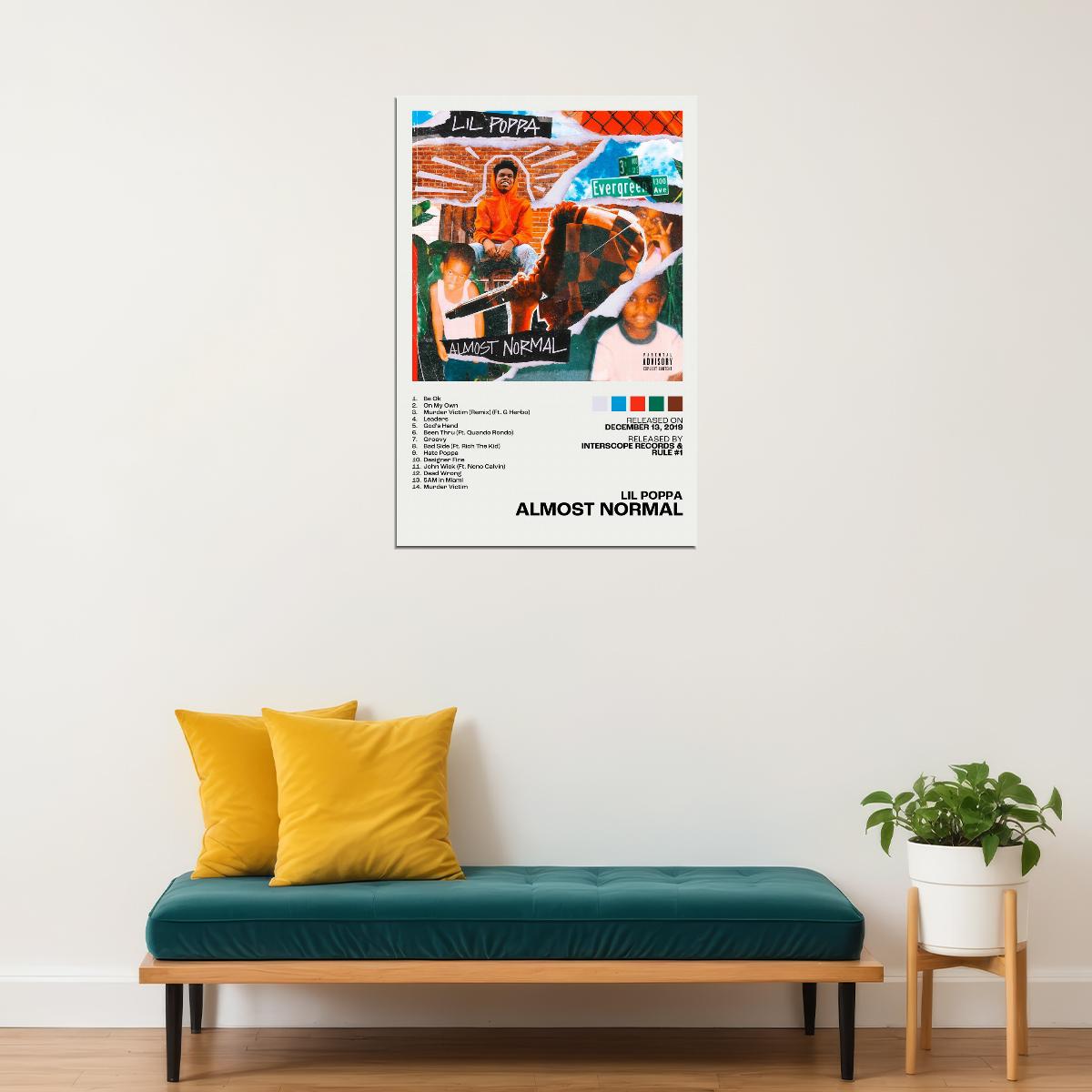 Lil Poppa Almost Normal Album Cover Music Poster Rap Home Decor For Living Room Hip-Hop Aesthetic Rapper Album Wall Art Records Poster Wall Decor For Bedroom - xonomax