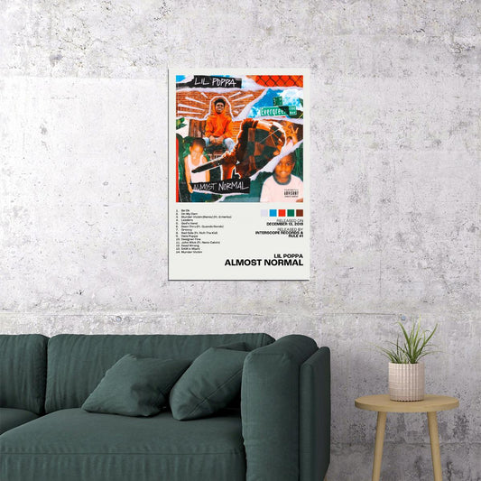 Lil Poppa Almost Normal Album Cover Music Poster Rap Home Decor For Living Room Hip-Hop Aesthetic Rapper Album Wall Art Records Poster Wall Decor For Bedroom - xonomax