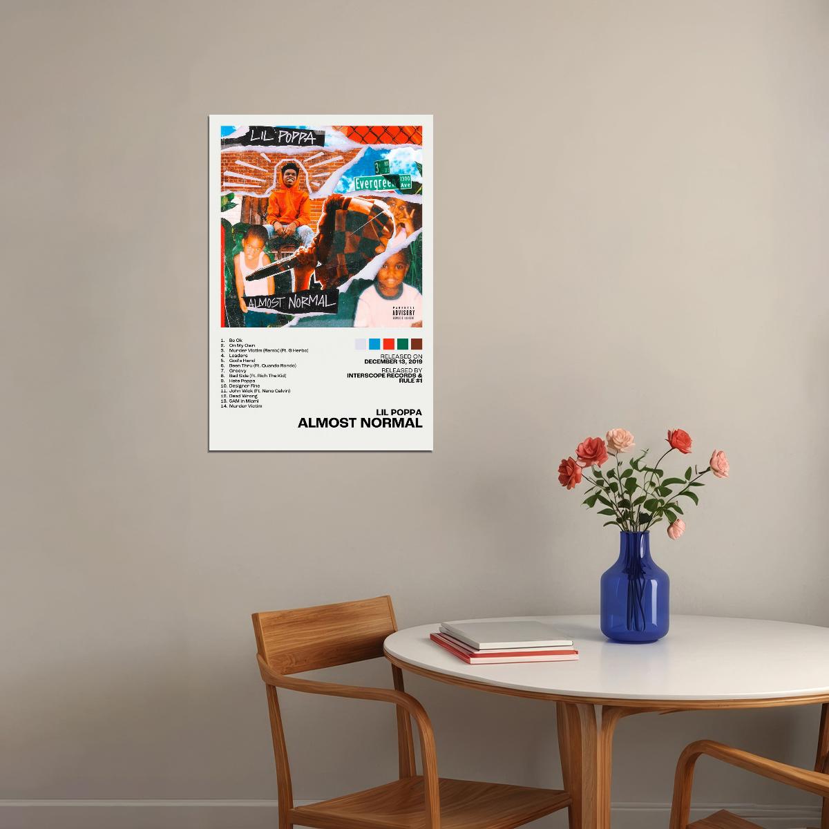 Lil Poppa Almost Normal Album Cover Music Poster Rap Home Decor For Living Room Hip-Hop Aesthetic Rapper Album Wall Art Records Poster Wall Decor For Bedroom - xonomax