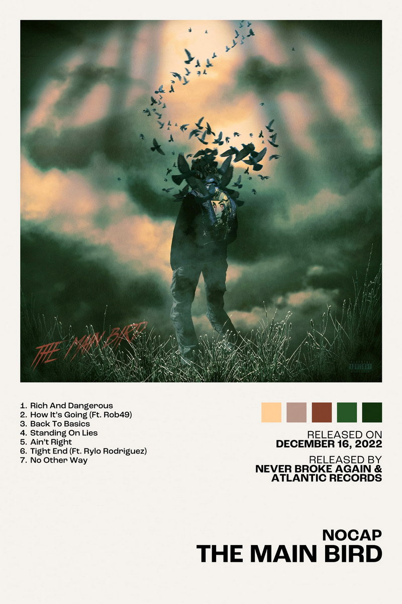 NoCap The Main Bird Album Cover Music Poster Rap Home Decor For Living Room Hip-Hop Aesthetic Rapper Album Wall Art Records Poster Wall Decor For Bedroom - xonomax