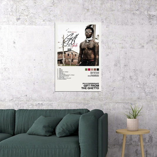 Rylo Rodriguez Gift From the Ghetto Album Cover Music Poster Rap Home Decor For Living Room Hip-Hop Aesthetic Rapper Album Wall Art Records Poster Wall Decor For Bedroom - xonomax