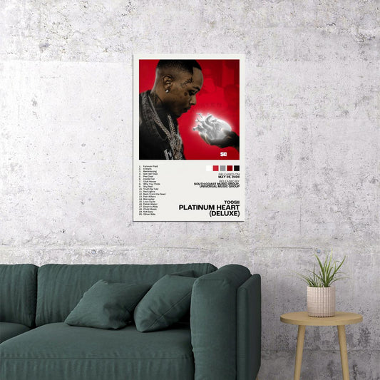 Toosii Platinum Heart (Deluxe) Album Cover Music Poster Rap Home Decor For Living Room Hip-Hop Aesthetic Rapper Album Wall Art Records Poster Wall Decor For Bedroom - xonomax