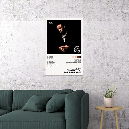 Toosii Thank You For Believing Album Cover Music Poster Rap Home Decor For Living Room Hip-Hop Aesthetic Rapper Album Wall Art Records Poster Wall Decor For Bedroom - xonomax