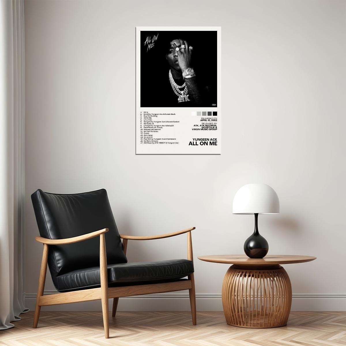 Yungeen Ace All On Me Album Cover Music Poster Rap Home Decor For Living Room Hip-Hop Aesthetic Rapper Album Wall Art Records Poster Wall Decor For Bedroom