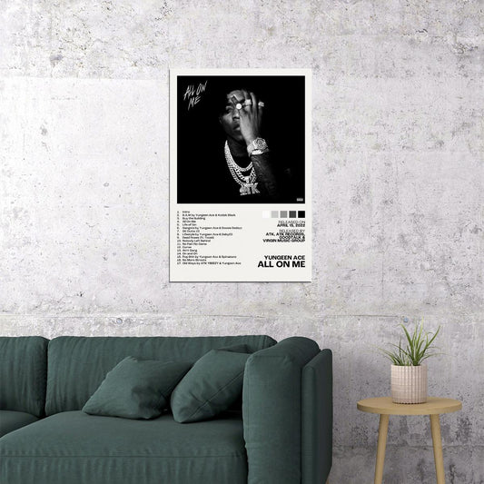 Yungeen Ace All On Me Album Cover Music Poster Rap Home Decor For Living Room Hip-Hop Aesthetic Rapper Album Wall Art Records Poster Wall Decor For Bedroom - xonomax