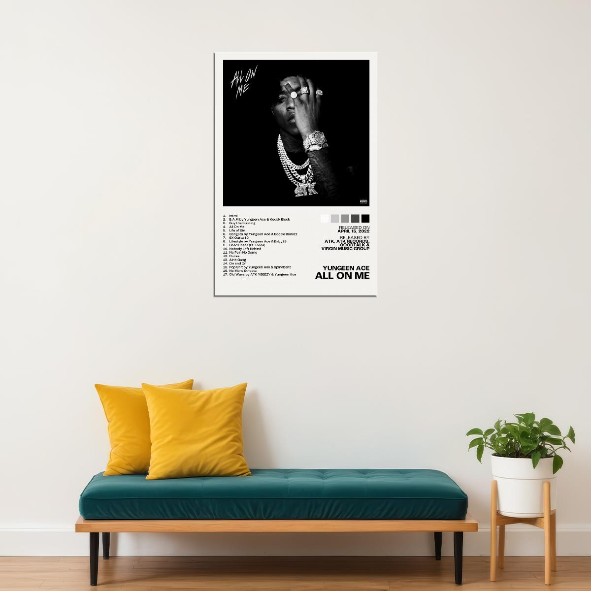 Yungeen Ace All On Me Album Cover Music Poster Rap Home Decor For Living Room Hip-Hop Aesthetic Rapper Album Wall Art Records Poster Wall Decor For Bedroom