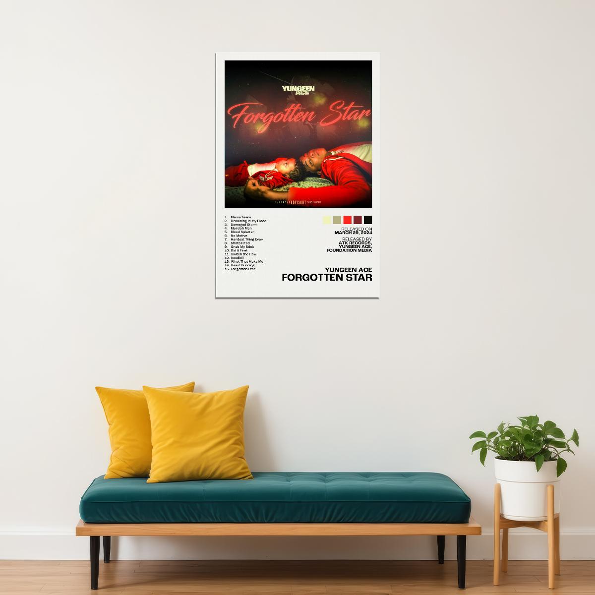 Yungeen Ace Forgotten Star Album Cover Music Poster Rap Home Decor For Living Room Hip-Hop Aesthetic Rapper Album Wall Art Records Poster Wall Decor For Bedroom