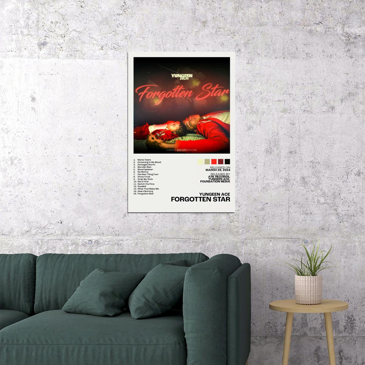 Yungeen Ace Forgotten Star Album Cover Music Poster Rap Home Decor For Living Room Hip-Hop Aesthetic Rapper Album Wall Art Records Poster Wall Decor For Bedroom