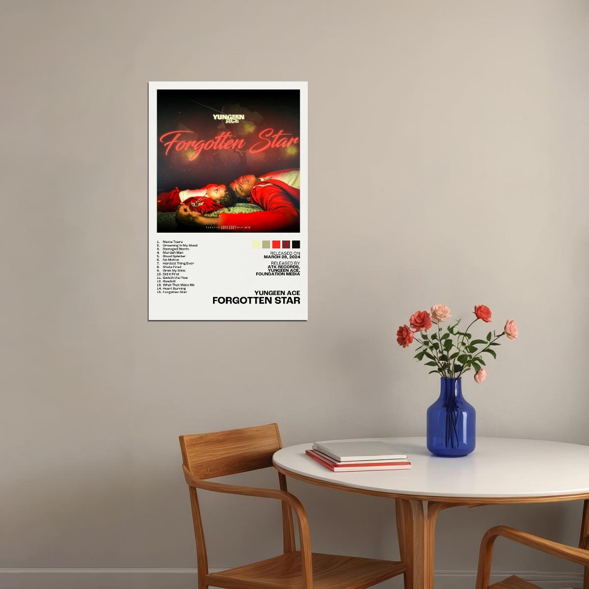 Yungeen Ace Forgotten Star Album Cover Music Poster Rap Home Decor For Living Room Hip-Hop Aesthetic Rapper Album Wall Art Records Poster Wall Decor For Bedroom