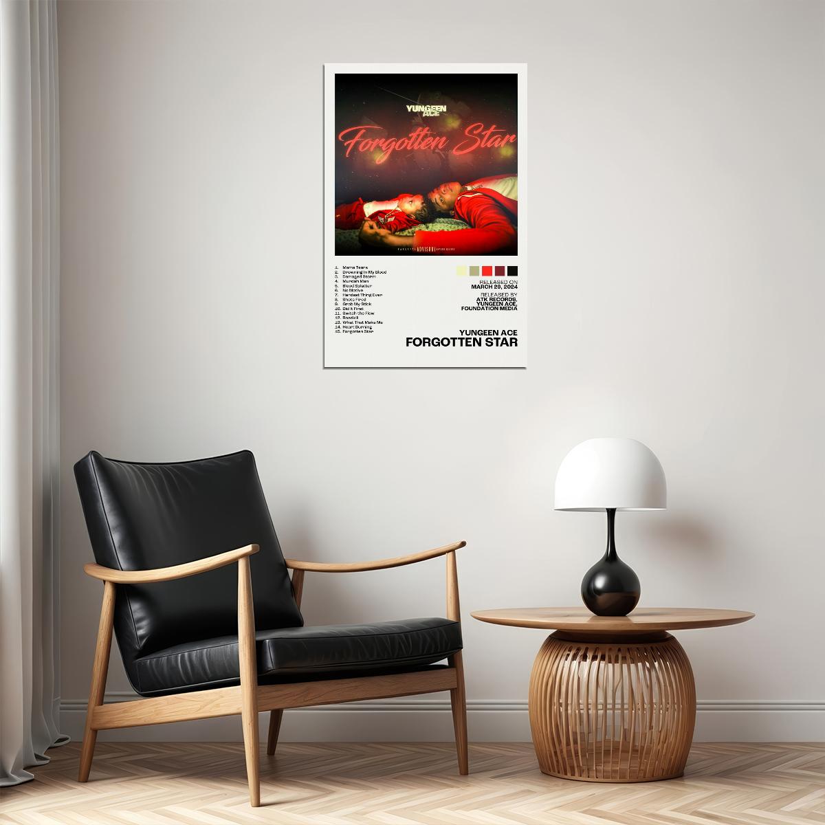 Yungeen Ace Forgotten Star Album Cover Music Poster Rap Home Decor For Living Room Hip-Hop Aesthetic Rapper Album Wall Art Records Poster Wall Decor For Bedroom