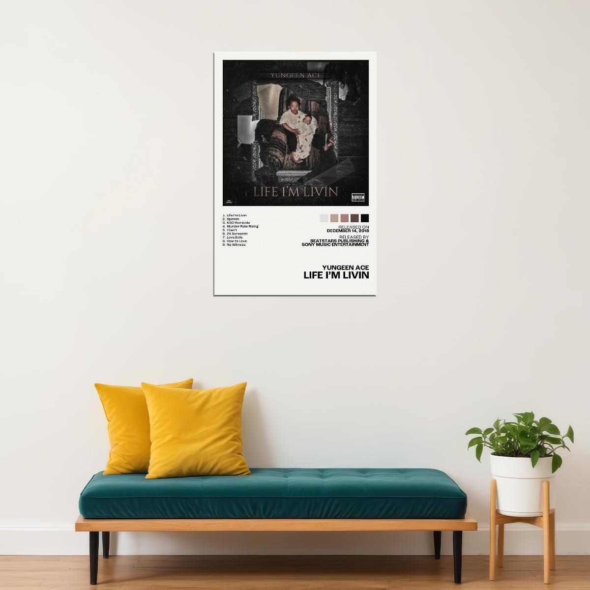 Yungeen Ace Life I’m Livin Album Cover Music Poster Rap Home Decor For Living Room Hip-Hop Aesthetic Rapper Album Wall Art Records Poster Wall Decor For Bedroom