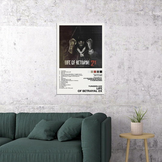 Yungeen Ace Life of Betrayal 2x Album Cover Music Poster Rap Home Decor For Living Room Hip-Hop Aesthetic Rapper Album Wall Art Records Poster Wall Decor For Bedroom - xonomax