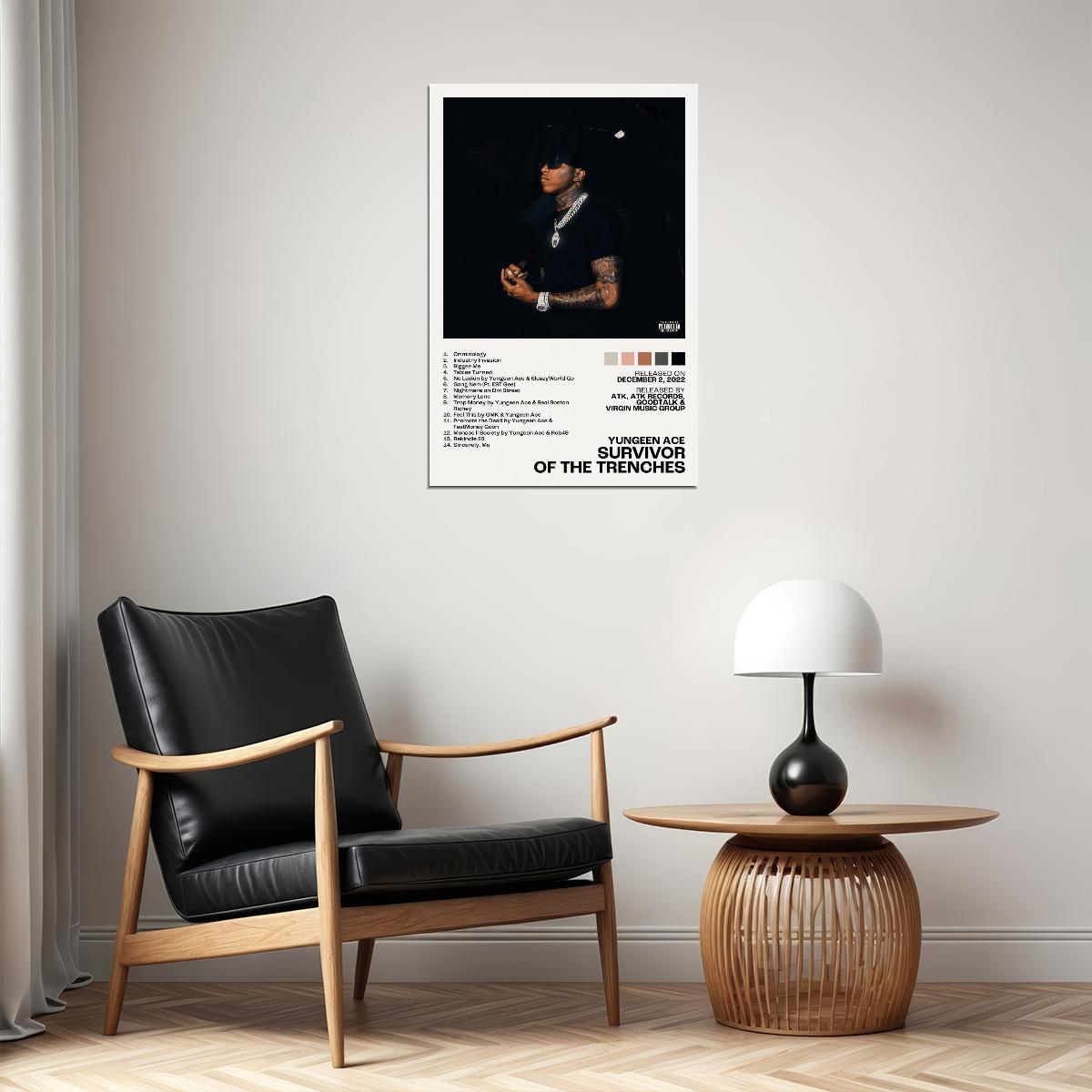 Yungeen Ace Survivor of the Trenches Album Cover Music Poster Rap Home Decor For Living Room Hip-Hop Aesthetic Rapper Album Wall Art Records Poster Wall Decor For Bedroom