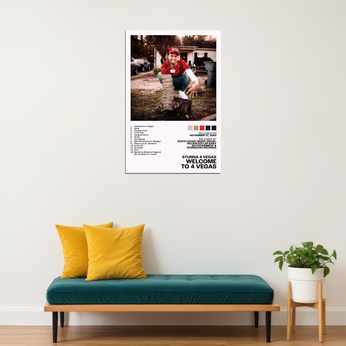 Stunna 4 Vegas Welcome to 4 Vegas Album Cover Music Poster Rap Home Decor For Living Room Hip-Hop Aesthetic Rapper Album Wall Art Records Poster Wall Decor For Bedroom - xonomax