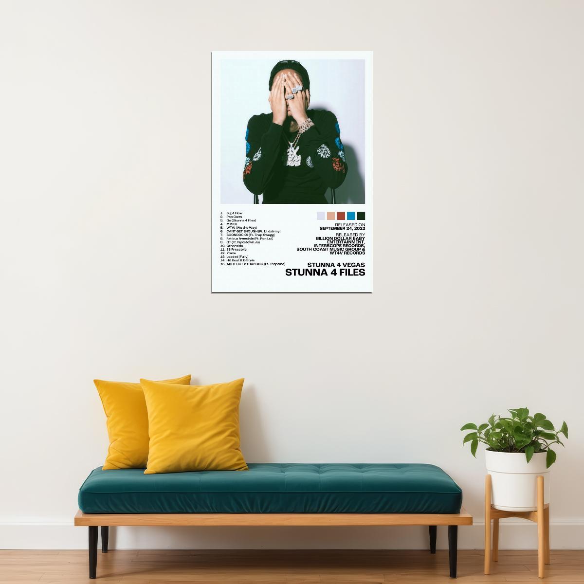 Stunna 4 Vegas Stunna 4 Files Album Cover Music Poster Rap Home Decor For Living Room Hip-Hop Aesthetic Rapper Album Wall Art Records Poster Wall Decor For Bedroom