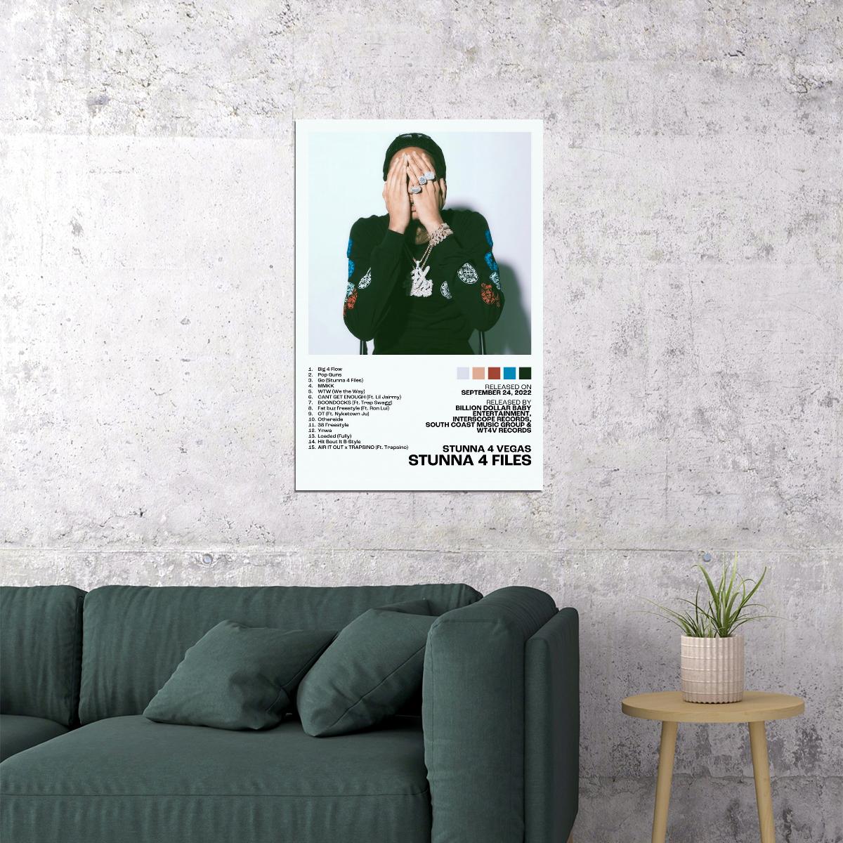 Stunna 4 Vegas Stunna 4 Files Album Cover Music Poster Rap Home Decor For Living Room Hip-Hop Aesthetic Rapper Album Wall Art Records Poster Wall Decor For Bedroom