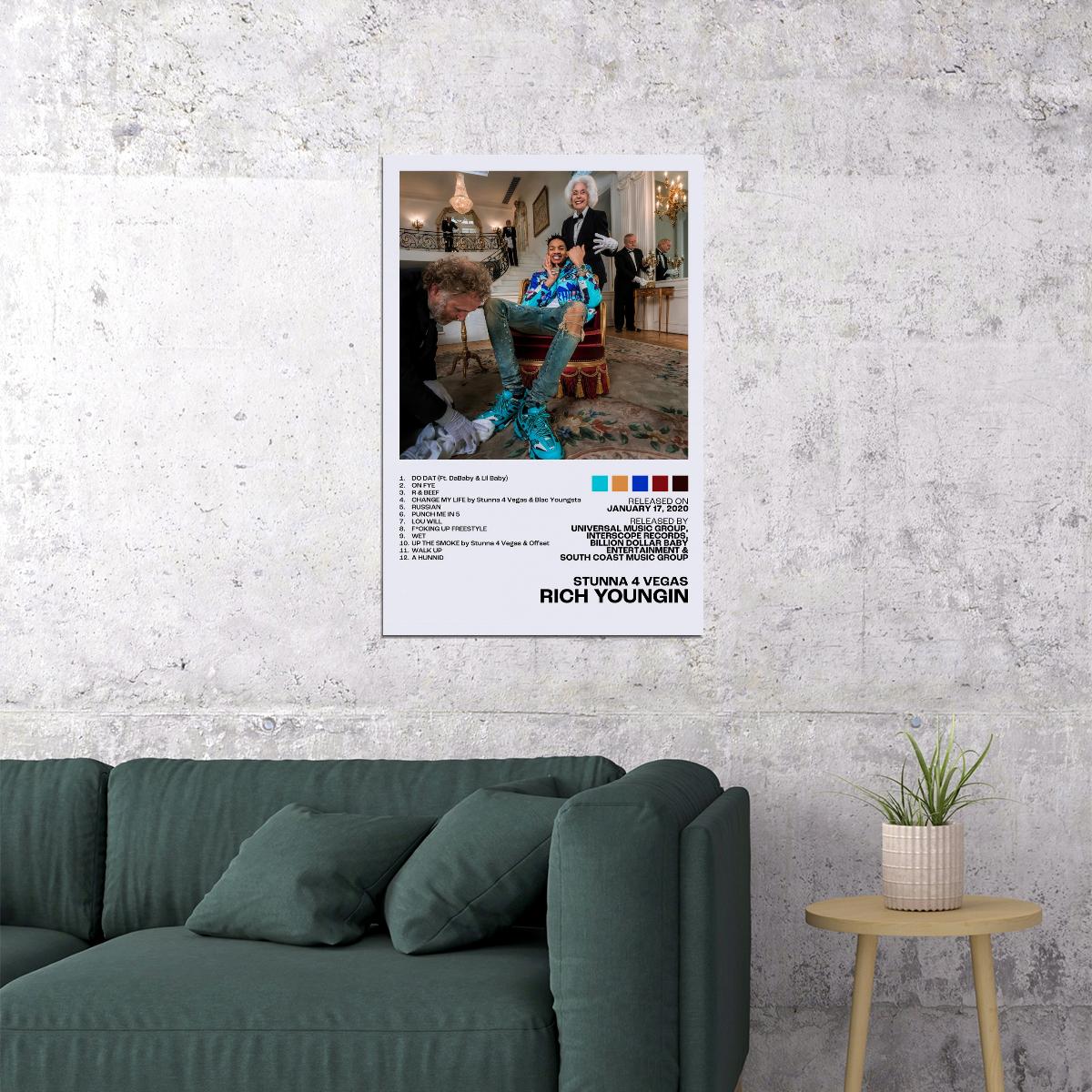 Stunna 4 Vegas RICH YOUNGIN Album Cover Music Poster Rap Home Decor For Living Room Hip-Hop Aesthetic Rapper Album Wall Art Records Poster Wall Decor For Bedroom - xonomax