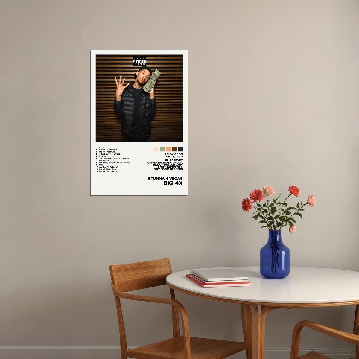 Stunna 4 Vegas BIG 4x Album Cover Music Poster Rap Home Decor For Living Room Hip-Hop Aesthetic Rapper Album Wall Art Records Poster Wall Decor For Bedroom - xonomax