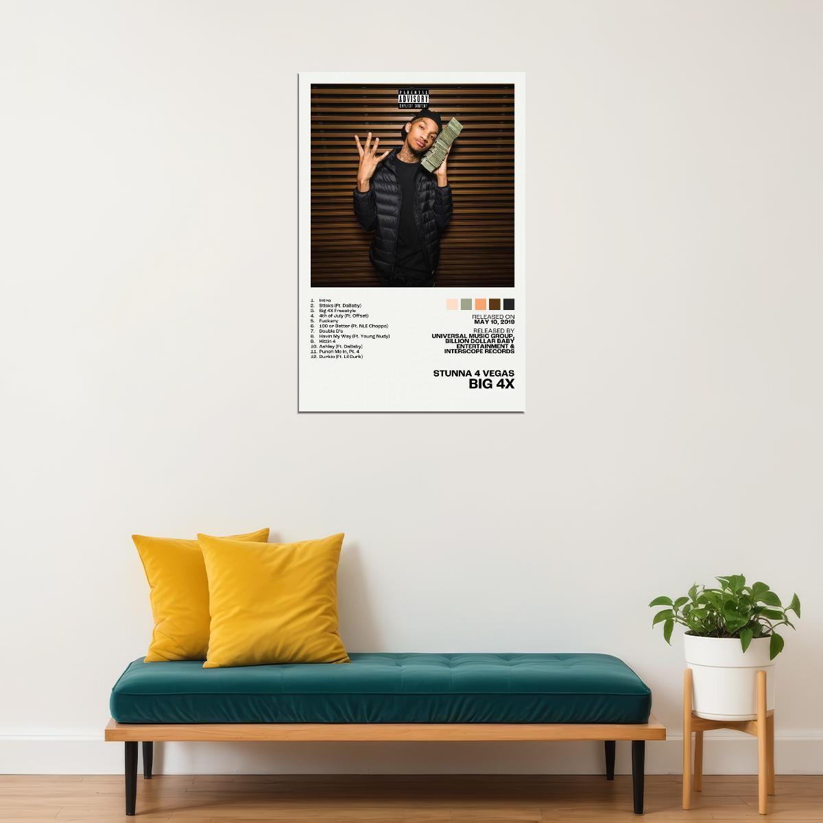 Stunna 4 Vegas BIG 4x Album Cover Music Poster Rap Home Decor For Living Room Hip-Hop Aesthetic Rapper Album Wall Art Records Poster Wall Decor For Bedroom - xonomax