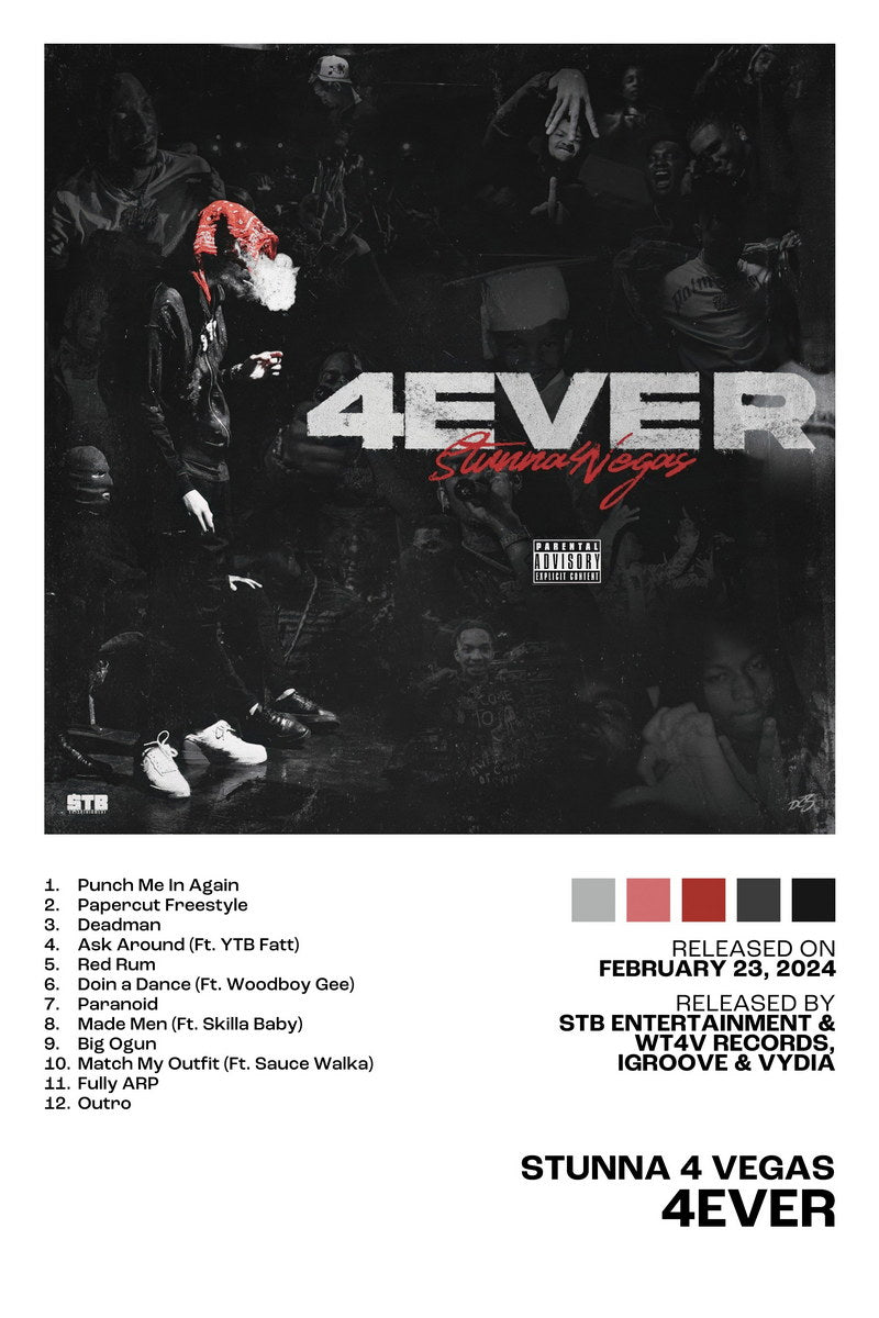 Stunna 4 Vegas 4EVER Album Cover Music Poster Rap Home Decor For Living Room Hip-Hop Aesthetic Rapper Album Wall Art Records Poster Wall Decor For Bedroom - xonomax