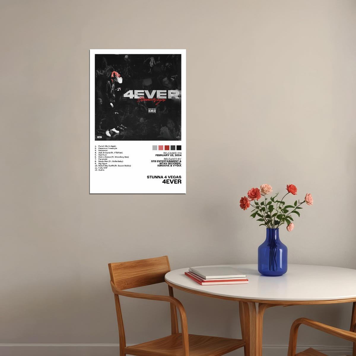 Stunna 4 Vegas 4EVER Album Cover Music Poster Rap Home Decor For Living Room Hip-Hop Aesthetic Rapper Album Wall Art Records Poster Wall Decor For Bedroom - xonomax
