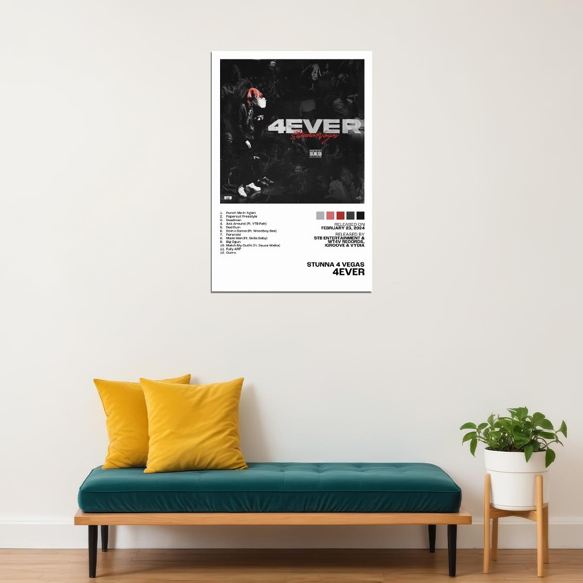 Stunna 4 Vegas 4EVER Album Cover Music Poster Rap Home Decor For Living Room Hip-Hop Aesthetic Rapper Album Wall Art Records Poster Wall Decor For Bedroom - xonomax