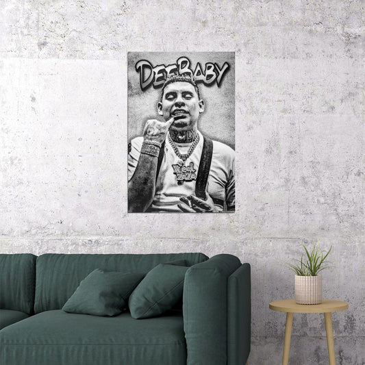 DeeBaby Rapper Music Poster Black White Raw Grunge Aesthetic Hip-Hop Wall Art Monochrome Style Print for Underground Rap Culture Edgy Room Decor - xonomax