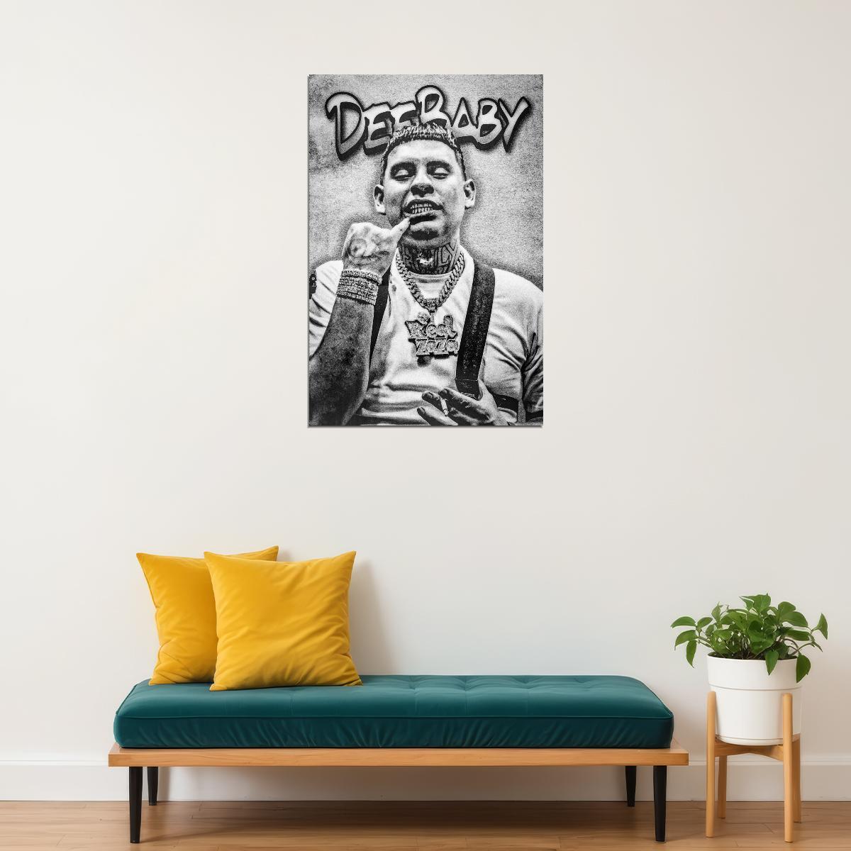 DeeBaby Rapper Music Poster Black White Raw Grunge Aesthetic Hip-Hop Wall Art Monochrome Style Print for Underground Rap Culture Edgy Room Decor - xonomax