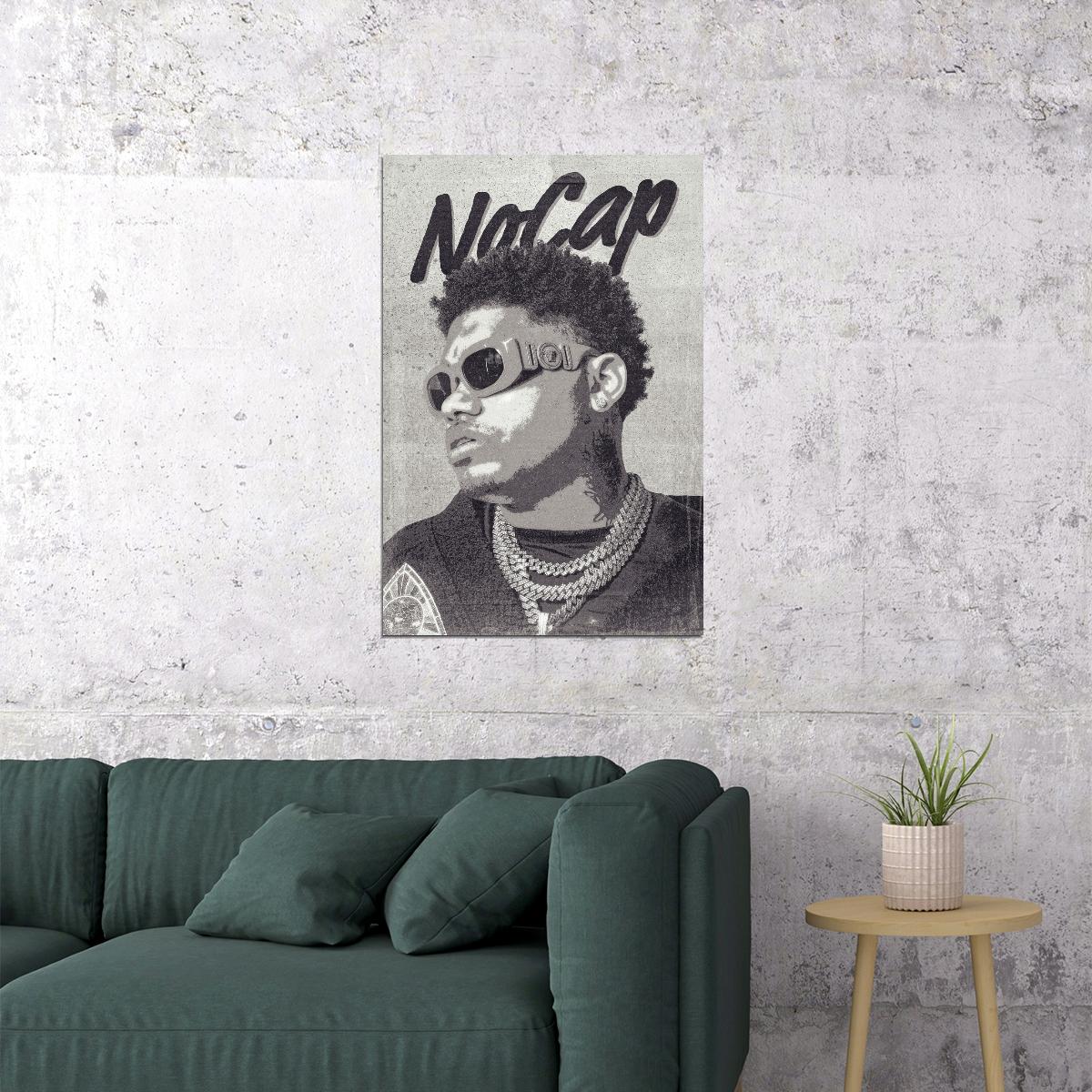NoCap Rapper Music Poster Minimalist Black White Aesthetic Hip-Hop Wall Art Simple Edgy Monochrome Print for Authentic Rap Modern Room Decor - xonomax