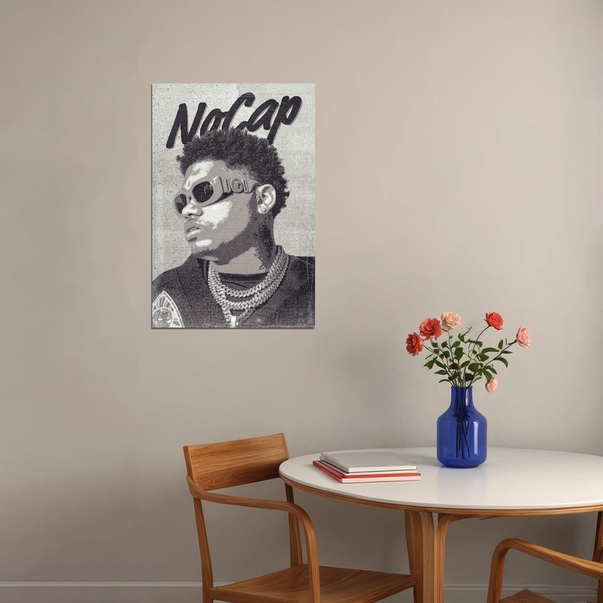 NoCap Rapper Music Poster Minimalist Black White Aesthetic Hip-Hop Wall Art Simple Edgy Monochrome Print for Authentic Rap Modern Room Decor - xonomax