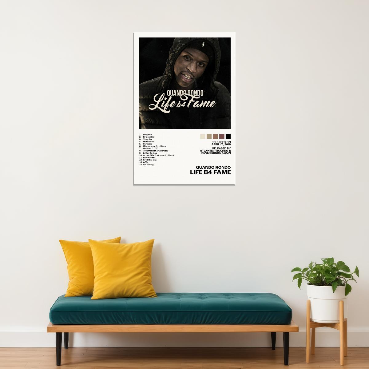 Quando Rondo Life B4 Fame Album Cover Music Poster Rap Home Decor For Living Room Hip-Hop Aesthetic Rapper Album Wall Art Records Poster Wall Decor For Bedroom - xonomax