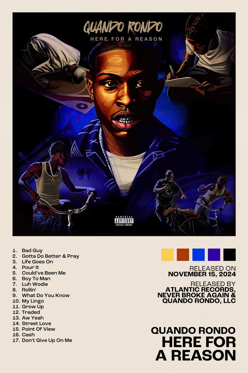 Quando Rondo Here For A Reason Album Cover Music Poster Rap Home Decor For Living Room Hip-Hop Aesthetic Rapper Album Wall Art Records Poster Wall Decor For Bedroom - xonomax