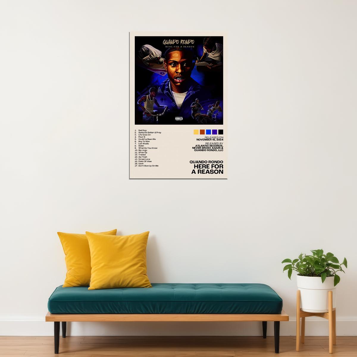 Quando Rondo Here For A Reason Album Cover Music Poster Rap Home Decor For Living Room Hip-Hop Aesthetic Rapper Album Wall Art Records Poster Wall Decor For Bedroom - xonomax