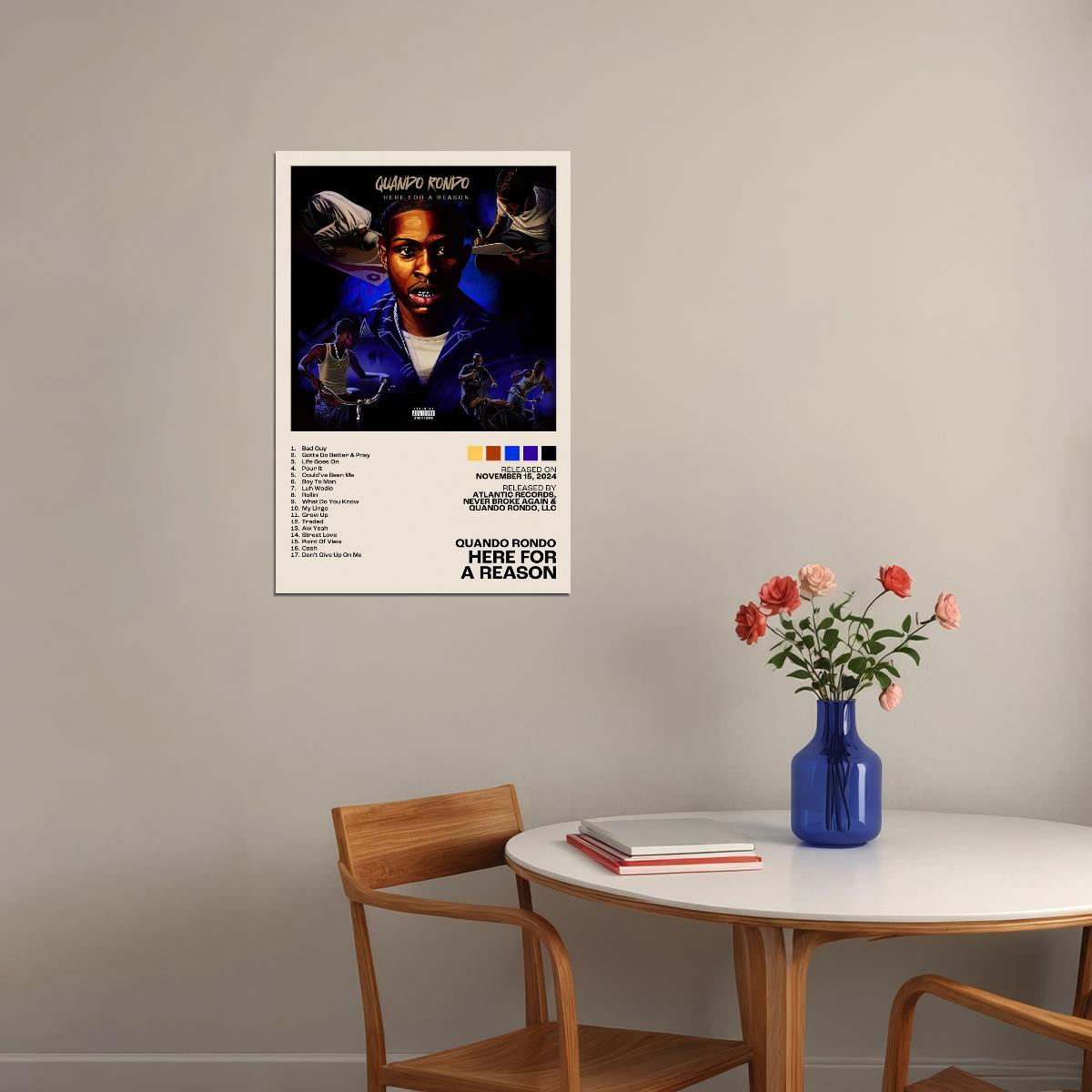 Quando Rondo Here For A Reason Album Cover Music Poster Rap Home Decor For Living Room Hip-Hop Aesthetic Rapper Album Wall Art Records Poster Wall Decor For Bedroom - xonomax