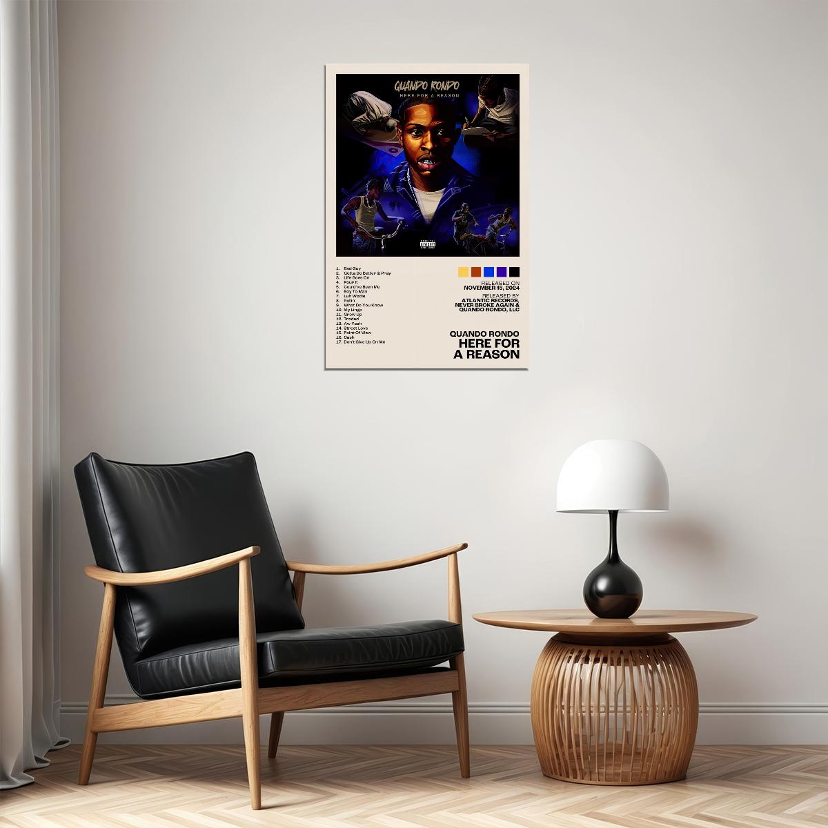 Quando Rondo Here For A Reason Album Cover Music Poster Rap Home Decor For Living Room Hip-Hop Aesthetic Rapper Album Wall Art Records Poster Wall Decor For Bedroom - xonomax