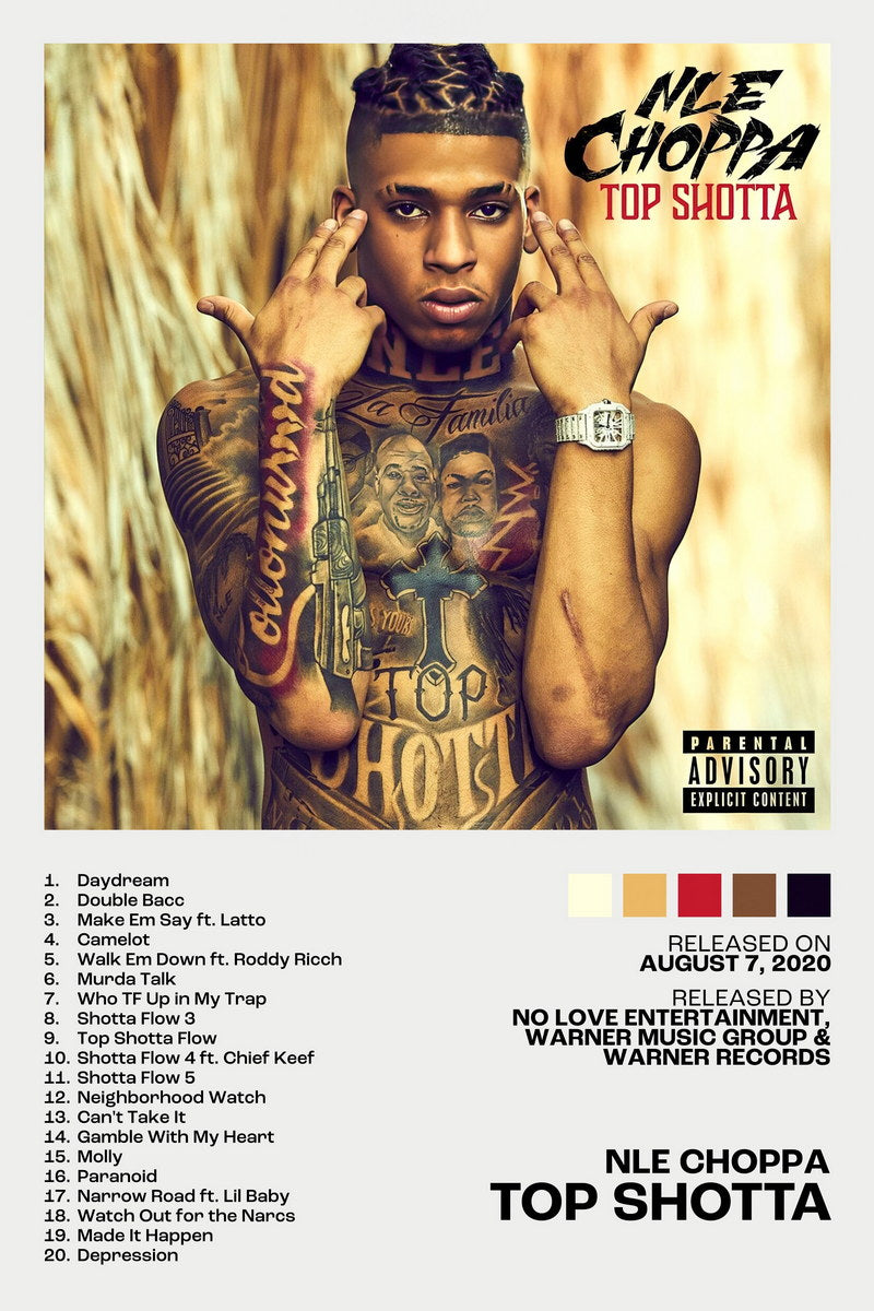 NLE Choppa Top Shotta Album Cover Music Poster Rap Home Decor For Living Room Hip-Hop Aesthetic Rapper Album Wall Art Records Poster Wall Decor For Bedroom - xonomax