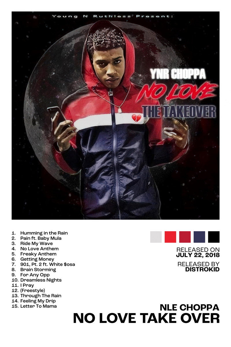 NLE Choppa No Love Take Over Album Cover Music Poster Rap Home Decor For Living Room Hip-Hop Aesthetic Rapper Album Wall Art Records Poster Wall Decor For Bedroom - xonomax