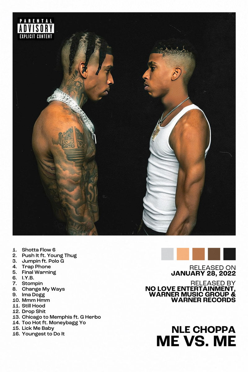 NLE Choppa Me vs. Me Album Cover Music Poster Rap Home Decor For Living Room Hip-Hop Aesthetic Rapper Album Wall Art Records Poster Wall Decor For Bedroom - xonomax