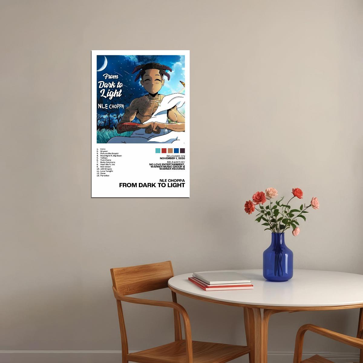 NLE Choppa From Dark to Light Album Cover Music Poster Rap Home Decor For Living Room Hip-Hop Aesthetic Rapper Album Wall Art Records Poster Wall Decor For Bedroom - xonomax
