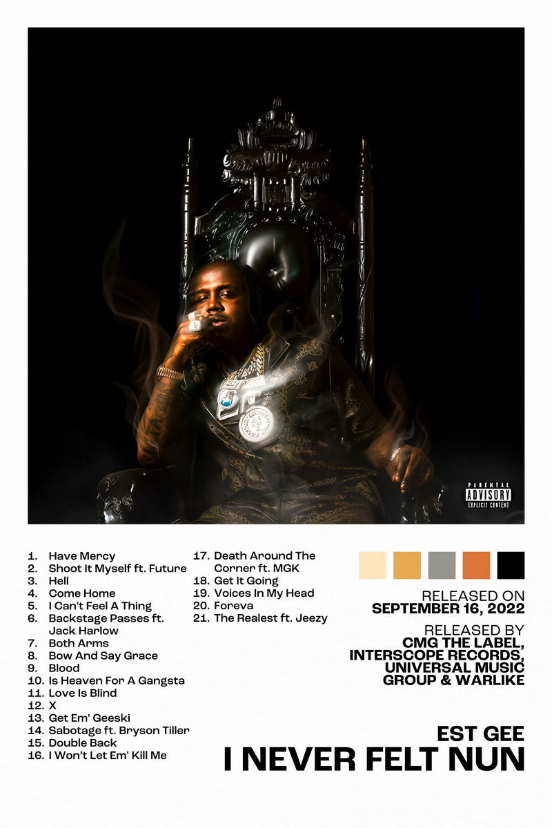 EST Gee I Never Felt Nun Album Cover Music Poster Rap Home Decor For Living Room Hip-Hop Aesthetic Rapper Album Wall Art Records Poster Wall Decor For Bedroom - xonomax
