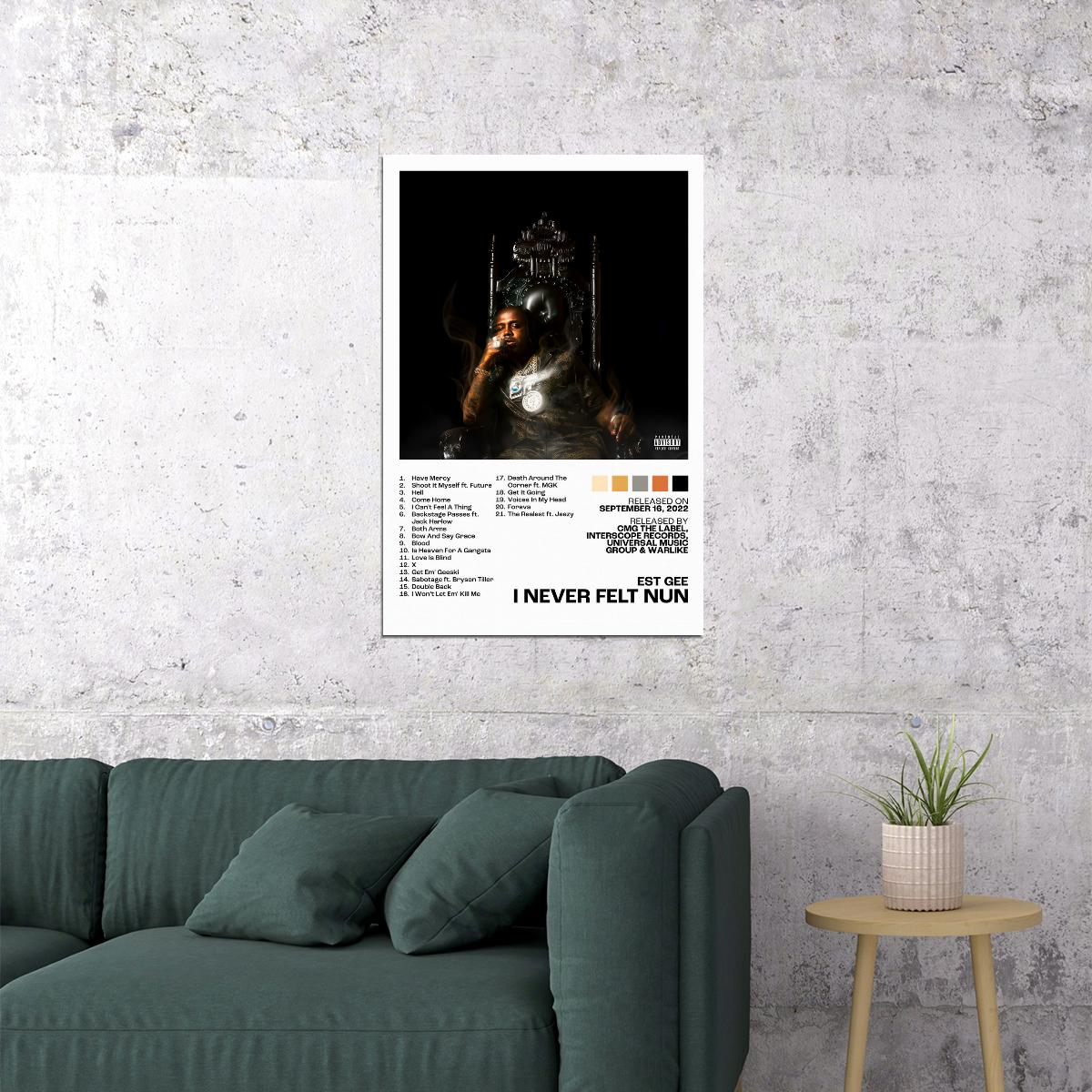 EST Gee I Never Felt Nun Album Cover Music Poster Rap Home Decor For Living Room Hip-Hop Aesthetic Rapper Album Wall Art Records Poster Wall Decor For Bedroom - xonomax