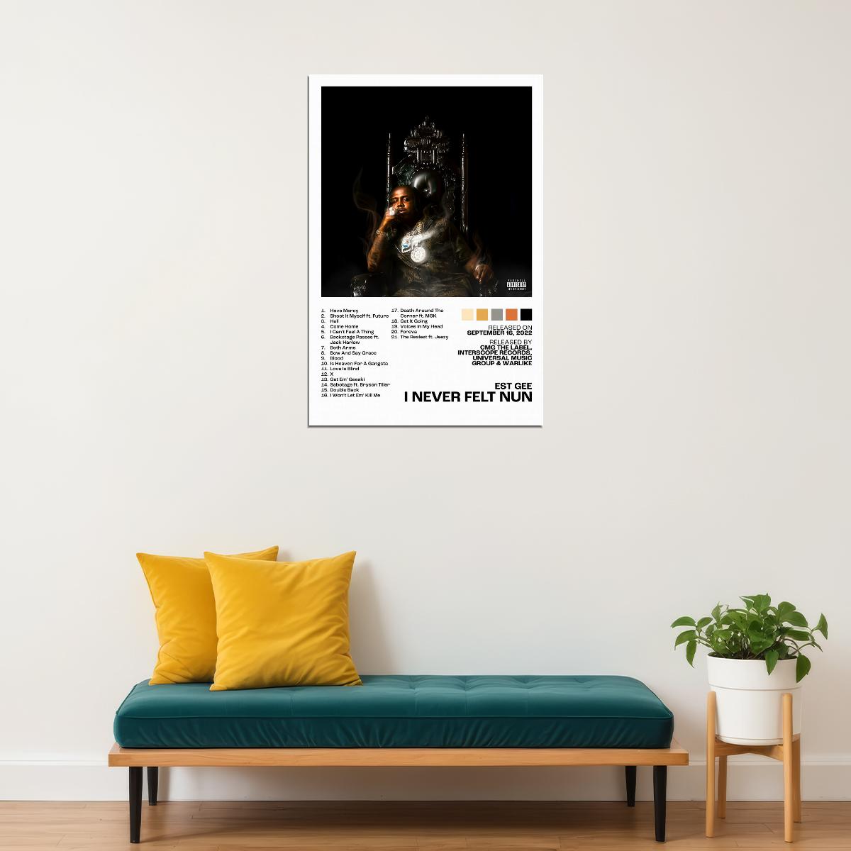 EST Gee I Never Felt Nun Album Cover Music Poster Rap Home Decor For Living Room Hip-Hop Aesthetic Rapper Album Wall Art Records Poster Wall Decor For Bedroom - xonomax
