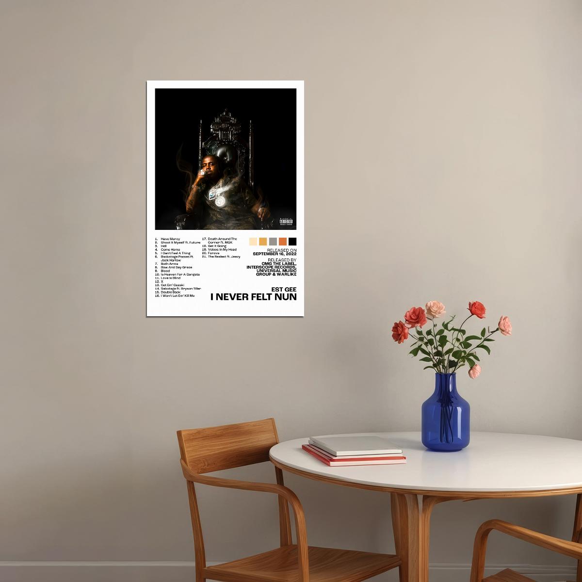 EST Gee I Never Felt Nun Album Cover Music Poster Rap Home Decor For Living Room Hip-Hop Aesthetic Rapper Album Wall Art Records Poster Wall Decor For Bedroom - xonomax