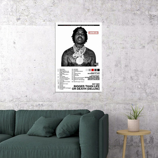 EST Gee Bigger Than Life Or Death (Deluxe) Album Cover Music Poster Rap Home Decor For Living Room Hip-Hop Aesthetic Rapper Album Wall Art Poster Wall Decor - xonomax