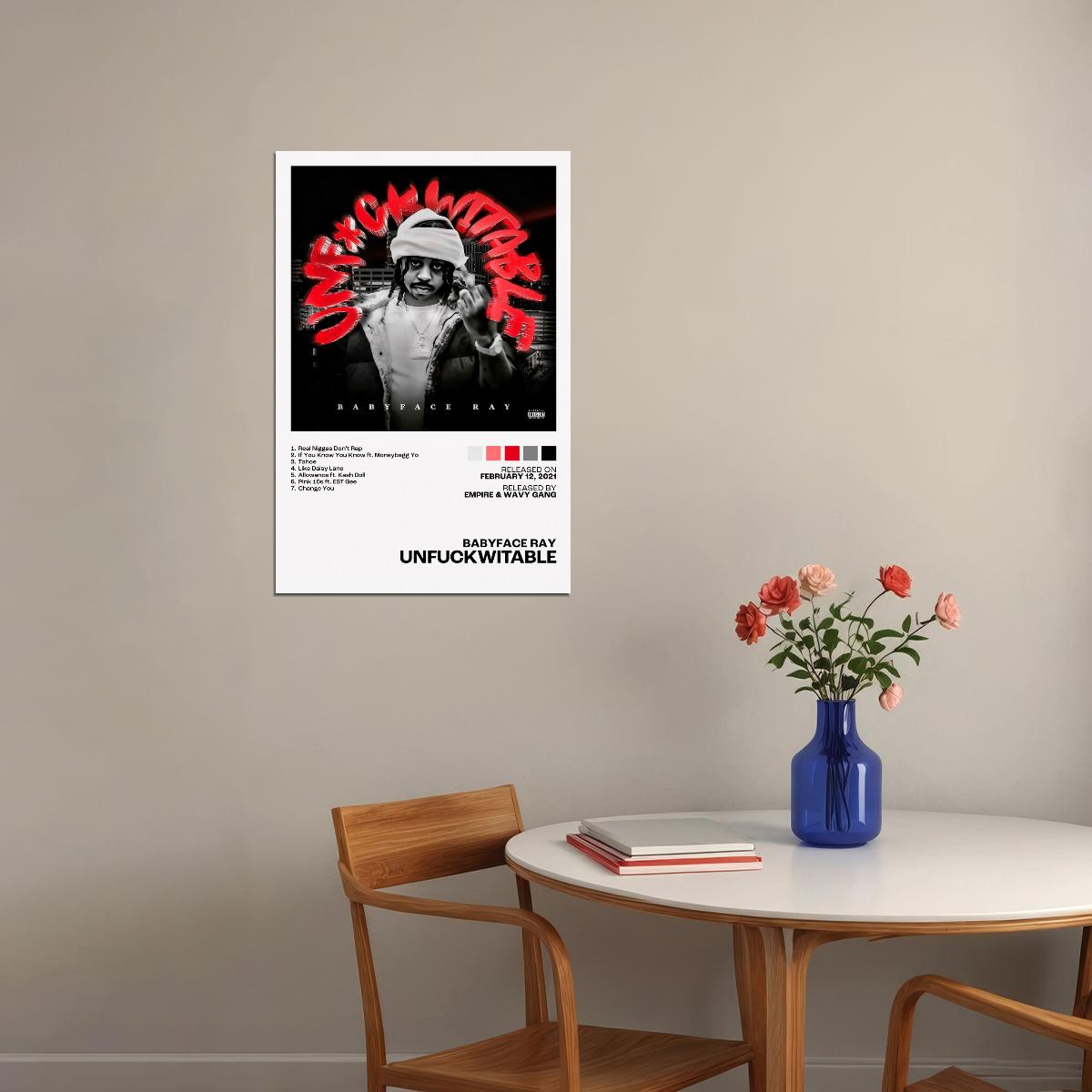 Babyface Ray Unfuckwitable Album Cover Music Poster Rap Home Decor For Living Room Hip-Hop Aesthetic Rapper Album Wall Art Records Poster Wall Decor For Bedroom - xonomax