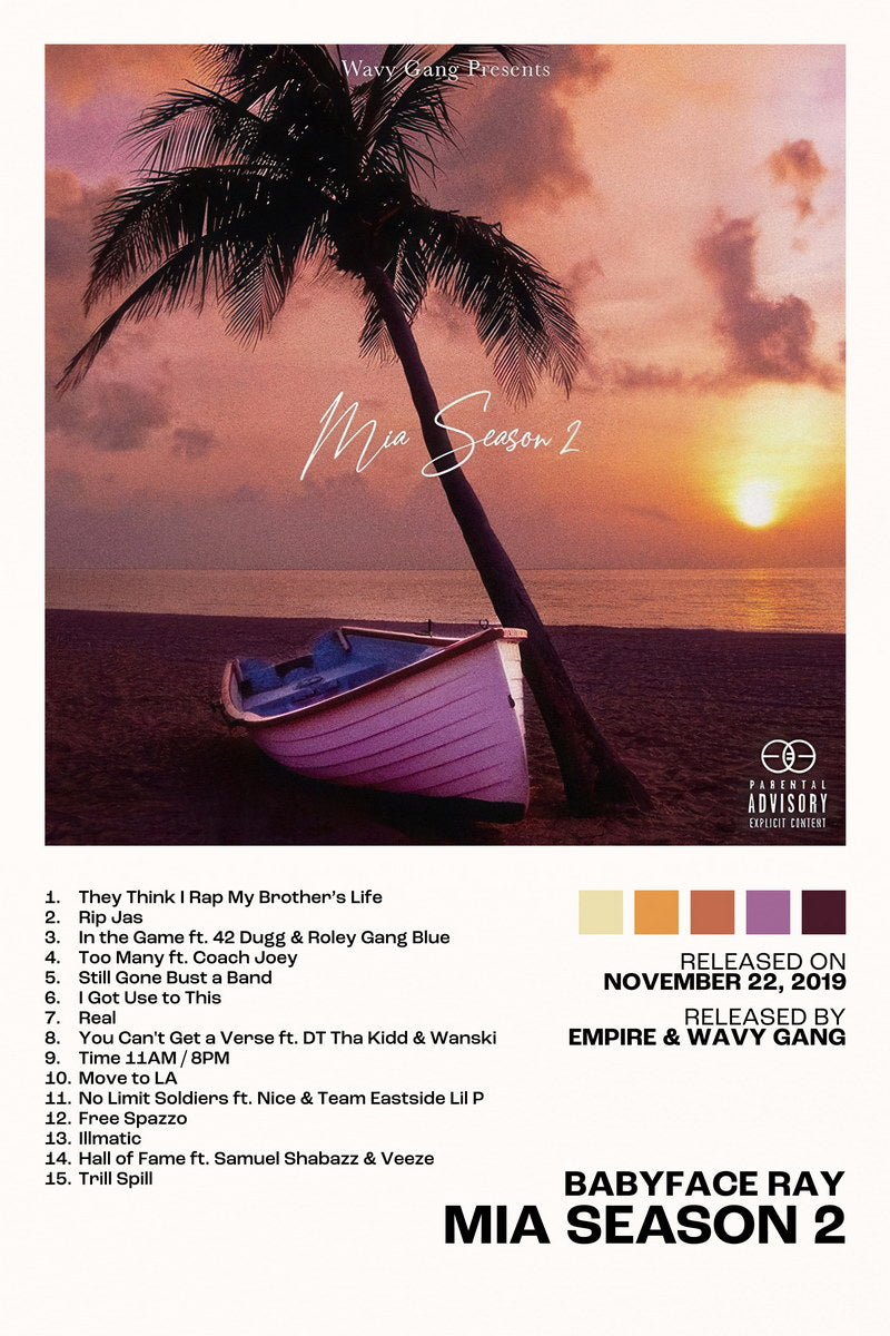 Babyface Ray MIA Season 2 Album Cover Music Poster Rap Home Decor For Living Room Hip-Hop Aesthetic Rapper Album Wall Art Records Poster Wall Decor For Bedroom - xonomax