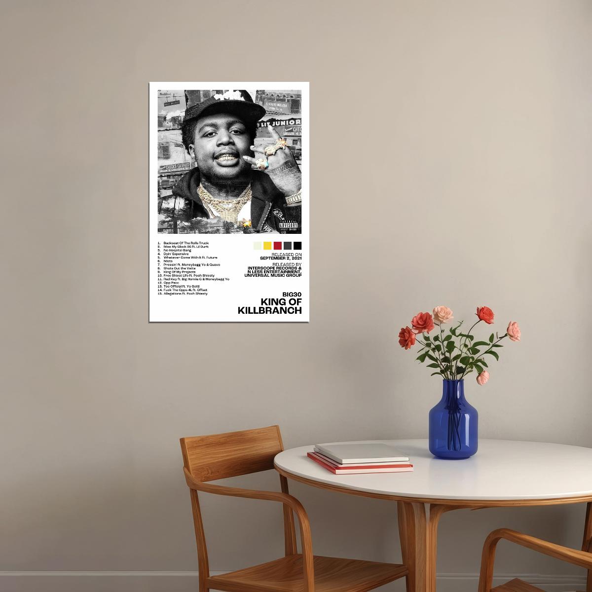 BIG30 King Of Killbranch Album Cover Music Poster Rap Home Decor For Living Room Hip-Hop Aesthetic Rapper Album Wall Art Records Poster Wall Decor For Bedroom - xonomax