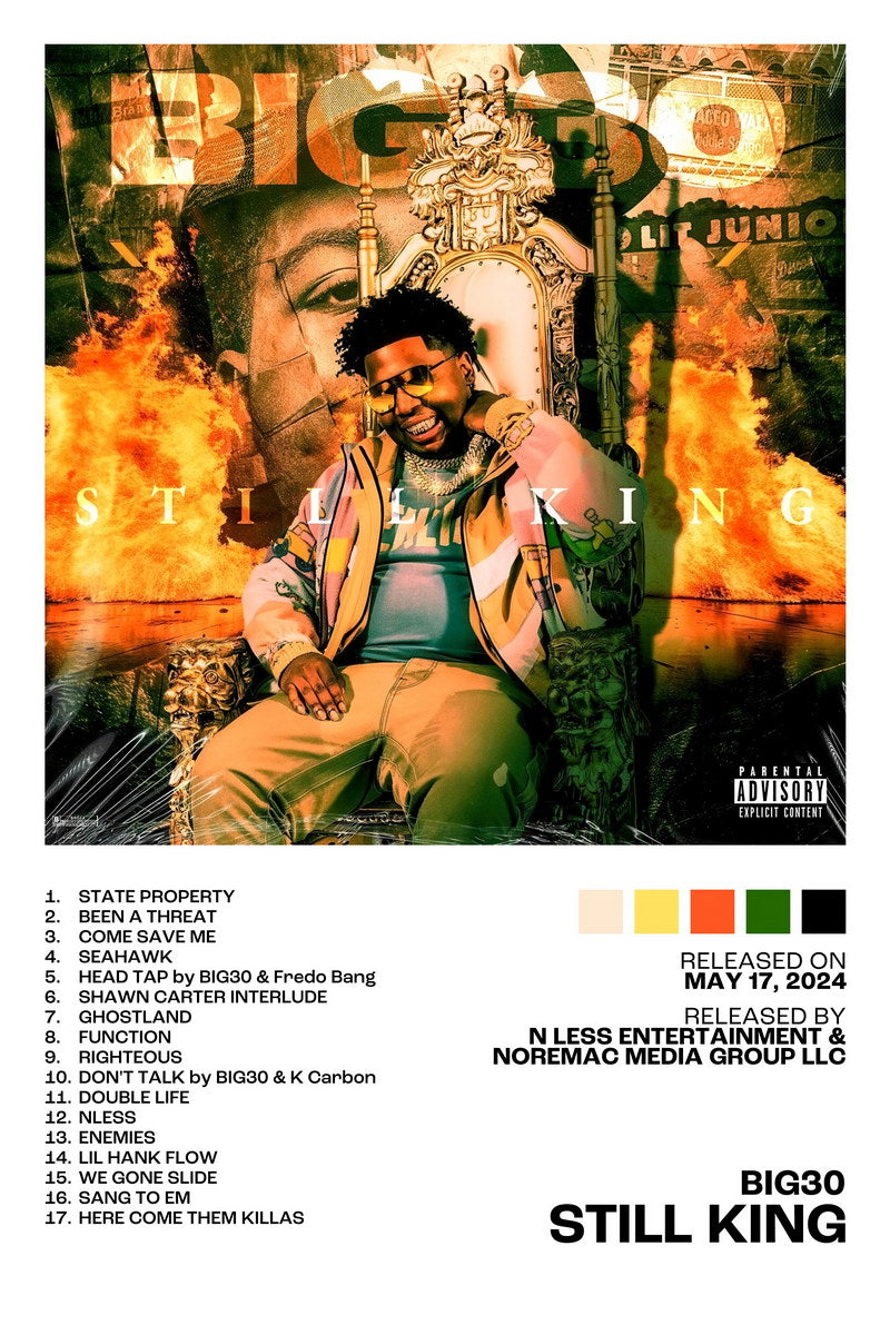 BIG30 Still King Album Cover Music Poster Rap Home Decor For Living Room Hip-Hop Aesthetic Rapper Album Wall Art Records Poster Wall Decor For Bedroom - xonomax